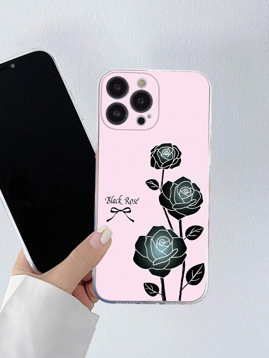 1入組多彩半透明TPU薄型殼，印有精緻玫瑰花紋圖案，適用於iPhone - 彩色 - 查看 1