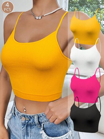 Yoga 4 pièces Soutien-gorge de sport de base sans bretelles en matériau extensible, lingerie