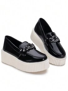 Mocassim Victoria Feminino Metalizado Sola Plataforma Antiderrapante Alta Confortável e Leve Moda GuGi 405-GG - Preto - Visão 7