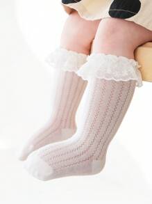 1pair Soft And Breathable Lace Edge Princess Style Over Knee High Socks For Toddler Girls And Babies - White - View 3