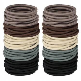 30pcs Brown Hair Ties For Thick Curly Hair - Large Rubber Bands For Hair Nylon Hair Elastic No Damage Ponytail Holders - Soft Hair Supplies For Women Men Women 4mm, Hair Bobbles ,Hair Rope Hair Accessories