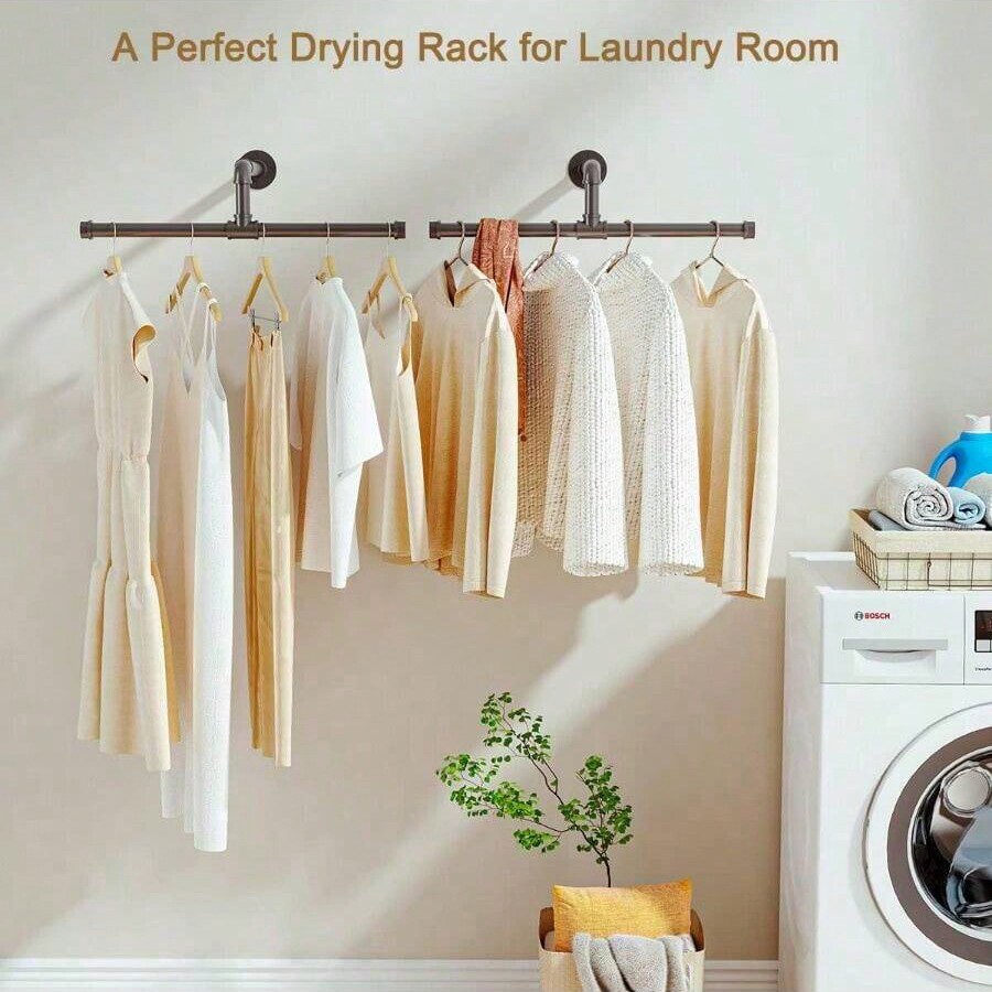 Industrial Pipe Clothes Rack, Heavy Duty Rustic Detachable Wall Mounted ...