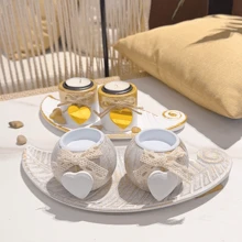 1 Pezzo Set portacandele a foglia bianca, portacandele per lumini, ciotola decorativa in legno carina con portacandele per lumini e pietre decorative per un'atmosfera accogliente, portacandele in legno per candele a colonna, stile Ins, regalo per matrimonio, anniversario, festa della mamma, decorazione per feste, regalo per il riscaldamento della casa, regalo di San Valentino, decorazione da tavolo da caffè per il soggiorno