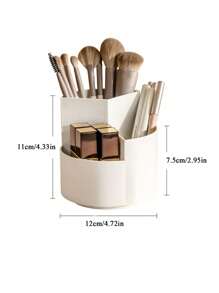 1 pieza Organizador giratorio de 360 grados para brochas de maquillaje, caja de almacenamiento de cosméticos para escritorio, para vacaciones en la playa, colección de baño, colección de dormitorio, de gran capacidad - Blanco - Ver 3