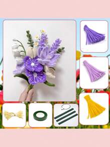 311入組製作毛絨線花套裝，DIY藝術和工藝軟絲花創作，包括150條毛絨線，10條30厘米花梗，150枚珍珠黃雄蕊，1卷花膠帶，適合畢業或開學禮物，軟毛絨線套裝，假日DIY工藝裝備，DIY藝術裝飾創意工藝，假日手工裝飾製作裝備，創意禮品包裝，假日派對裝飾，送給手工藝愛好者的禮物 - 彩色 - 查看 4