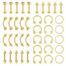 CIZME 40pcs Stainless Steel Nose Piercing Jewelry Set Nose Rings Lip Rings  Earrings Tongue Rings Curved Barbell Set Simple Style Piercing Jewelry - Simplicity - View 13