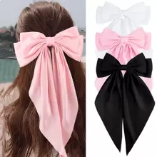 3 Pieces Of Women's Hair Bow Silky Satin Hair Clip Oversized Long Tail Hair Bow Cute Aesthetic Coquettish Hair Accessories Preppy Gift Fashion Stuff Valentine's Day,Hair Barrettes Hair Clips Claw Clips Hair Claws