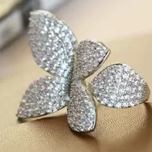 VKHK 1pc Copper & Zirconia Luxury Open Flower Design Ring, Perfect For Women To Wear On Daily Or Wedding Occasions As A Gift Valentines - Silver - View 7