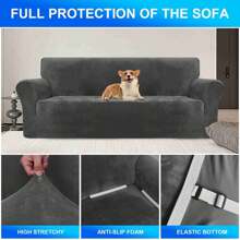 YSTYLE Velvet Sofa Cover 1/2/3/4 Seats, Adjustable Sofa Covers With Armrests, Elastic Sofa Covers, Universal Anti Cat Sofa Covers, Sofa Cover Anti Slip Sofa Cover - Dark Grey - View 5