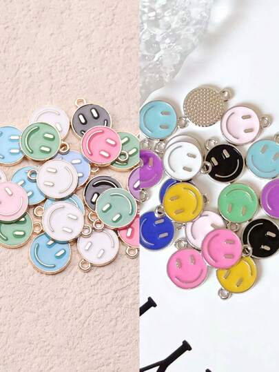20pcs Mixed Color Zinc Alloy Emoticon Design Bead For Diy Necklace, Bracelet Making