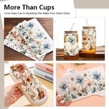 6pcs/Set Beautiful Flowers UV DTF Transfer Sticker Libbey Glass Cups Diy Wrap Transfer Sticker For 16oz Glass Cup Waterproof Sticker Bottle Sticker Adhesive Sticker-