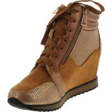 Women's Fashion Lace Up Decorative Zippers Wedge Sneakers - Gold - View 4