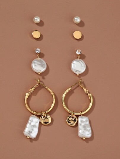 Nooxian اقراط متدلي باللؤلؤ الصناعي 4 ازواج