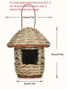 1pc Handmade Natural Round Top Reed Grass Bird Nest Suitable For Parrots And Other Birds - Brown - View 4