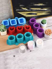 3 Hole Round Heart Square Octagon Concrete Flower Pot Vase Silicone Mold Gypsum Concrete Mould For Succulent Flower Pot DIY Aromatherapy Candle Cup Mold Home Gardening Decor