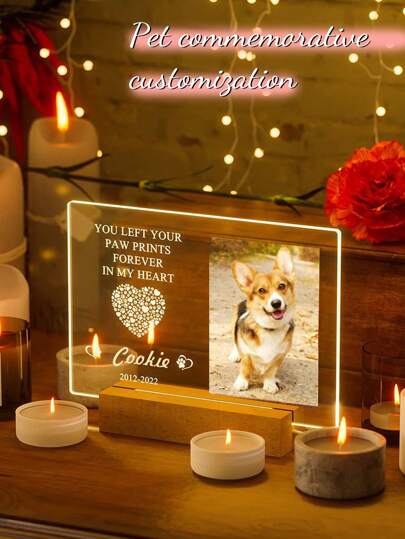 1PC Acrylic Personalized Pet Commemorative Gift Dog Commemorative Gift Lost Pet Commemorative Gift Dog Night Light Customized Dog Commemorative Plaque Cat Commemorative Photo Frame Pet Condolence Gift