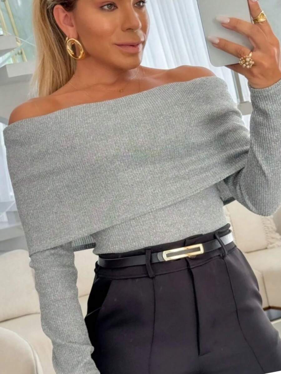 Women Knit Tops - 灰色 - 查看 1