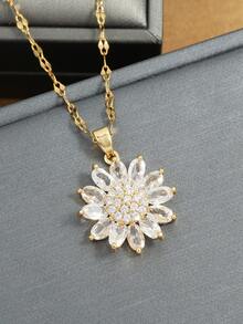 rakol 1pc Simple Pagoda Snowflake Shape Stainless Steel Pendant Necklace Suitable For Women Daily Wear - Yellow Gold - View 5