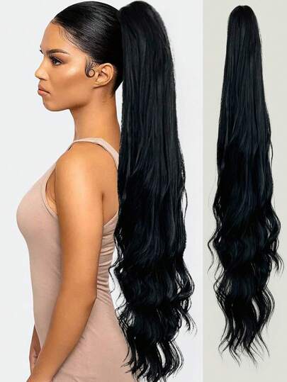 34 Inch Natural Wave Curly Ponytail Wig, Heat Resistant Synthetic Ponytail Wig, Suitable For Girls And Women For Daily Wear