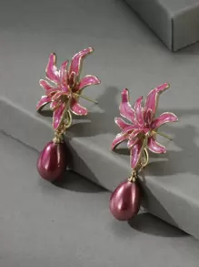 1 par de pendientes elegantes de flores de Gypsophila con perlas en estilo rural, adecuados para festivales de señoras, cumpleaños, citas, fiestas, bodas, vacaciones, compras y uso diario. Regalo para San Valentín, mamá, madre, Día de la Madre