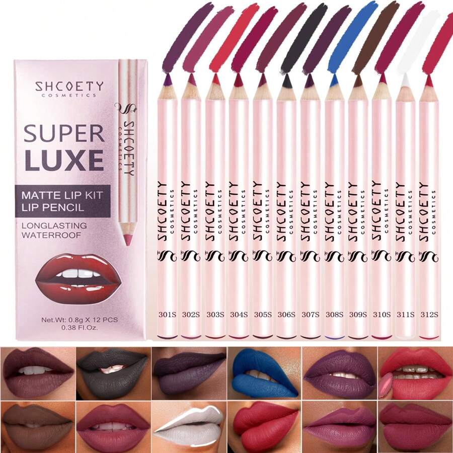 Mother's Day Gift Lip Liner Set 12 PCS, Long-Lasting Luxury Intense Lipliner, Creamy Easy To Use Richly Pigmented Lip Liner Pencil - روز أحمر - مشاهدة 1