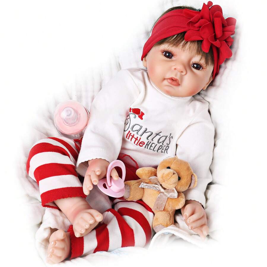 Lifelike Reborn Baby Dolls - 22 Inch Realistic Newborn Baby Dolls Girl Soft Body Real Life Baby Dolls With Christmas Clothes Toys Gift For Kids Age 3+ - Red - View 1