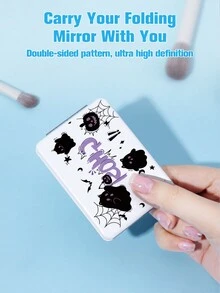 可摺疊口袋化妝鏡，1入組鬼魂與骷髏骨圖案8662-長方形雙面精緻化妝鏡，桌上鏡，女性便攜旅行鏡，適用於女人、女友、姐妹、青少年女孩禮物 - 彩色 - 查看 13
