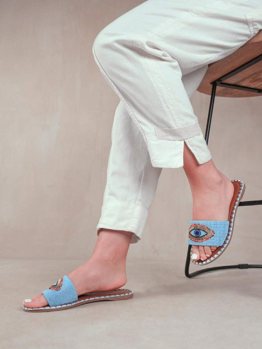 Where’s That From Cleanse Flat Sandals With Beaded Eye Detailing In Faux Leather