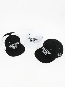 1顶青少年平沿个性化刺绣数字嘻哈帽，大帽檐防晒户外帽，情侣休闲街头棒球帽 - 多色 - 查看 1