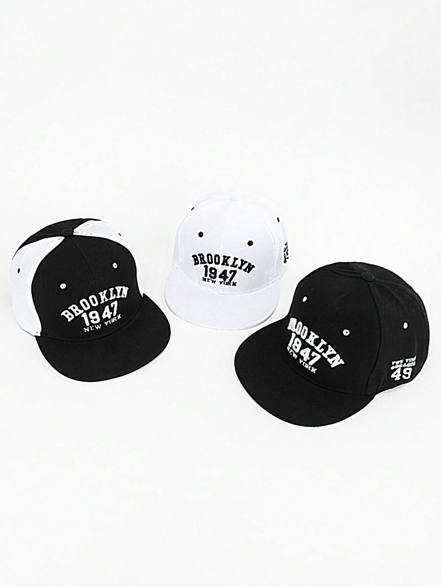 1顶青少年平沿个性化刺绣数字嘻哈帽，大帽檐防晒户外帽，情侣休闲街头棒球帽 - 多色 - 查看 1