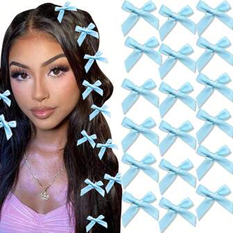 18 件女士发饰蝴蝶结发带小发夹小缎带发夹迷你蝴蝶结发夹女士女孩发饰情人节情人