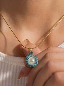 1 pieza Elegante y de moda Caracol decorado con perlas, color degradado azul, perfecto para estilo de playa y océano - Azul Marino - Ver 1