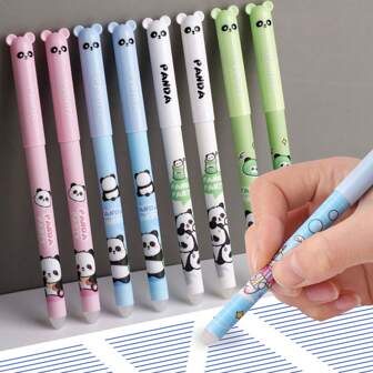 Nouveau set de stylos effaçables Panda - Stylo à bille roulant thermosensible bleu de 0,5 mm, convenant pour l'école et le bureau Rentrée scolaire