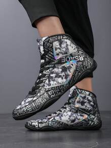 Men's Fashionable Wrestling Shoes, 's Comfortable Slip-Resistant Boxing Sneakers, Couples Indoor Fitness Sports Shoes - Black - View 5