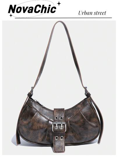 复古包 1PC Y2K 哥特式时尚铆钉装饰复古块装饰女士单肩包可调节，适合日常旅行，时尚小众设计，蒸汽朋克，哥特，女士包，酷女孩街头服饰，非常适合音乐节，音乐会，摇滚风格女士包，2000 年代时尚风格女士包，复古女士包