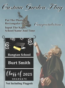 1PC 12*18in, Graduated Custom Black Garden Flag, Congratulation Text Custom, Double-Sided Garden , Yard Decoration, Outdoor Decoration, Home Decoration, Party Decoration, Suitable For All Seasons, A Gift To Family, Personalized Gift, Flagpole Not Included