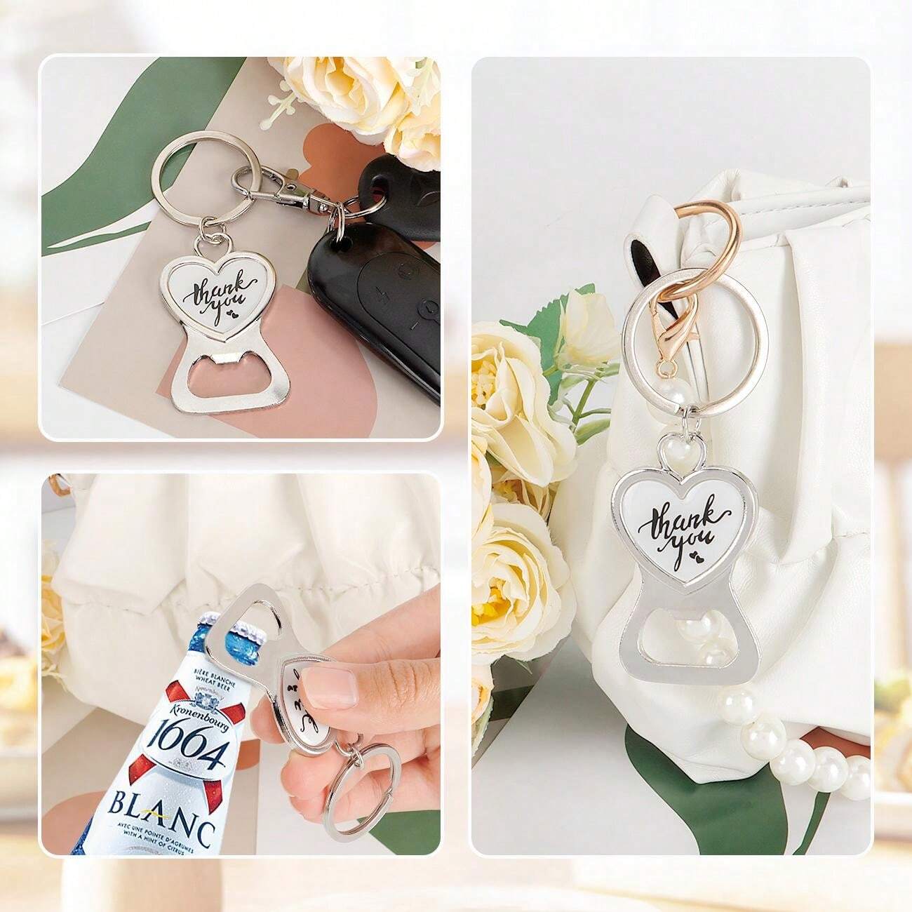 10pcs Gold/Silver Key Chains/Keyrings Containing Sand Bag, Thank You Card, Jute Rope, Applicable