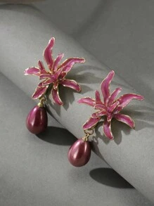1 par de pendientes elegantes de flores de Gypsophila con perlas en estilo rural, adecuados para festivales de señoras, cumpleaños, citas, fiestas, bodas, vacaciones, compras y uso diario. Regalo para San Valentín, mamá, madre, Día de la Madre