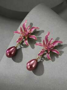 1 par de pendientes elegantes de flores de Gypsophila con perlas en estilo rural, adecuados para festivales de señoras, cumpleaños, citas, fiestas, bodas, vacaciones, compras y uso diario. Regalo para San Valentín, mamá, madre, Día de la Madre
