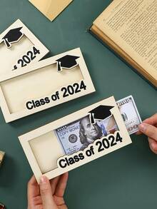 1個DIY木製畢業紀念禮盒-優雅的中空設計現金和卡片持有人-非常適合2024年畢業慶祝活動，生日禮物和手工藝項目 - 原木 - 查看 1