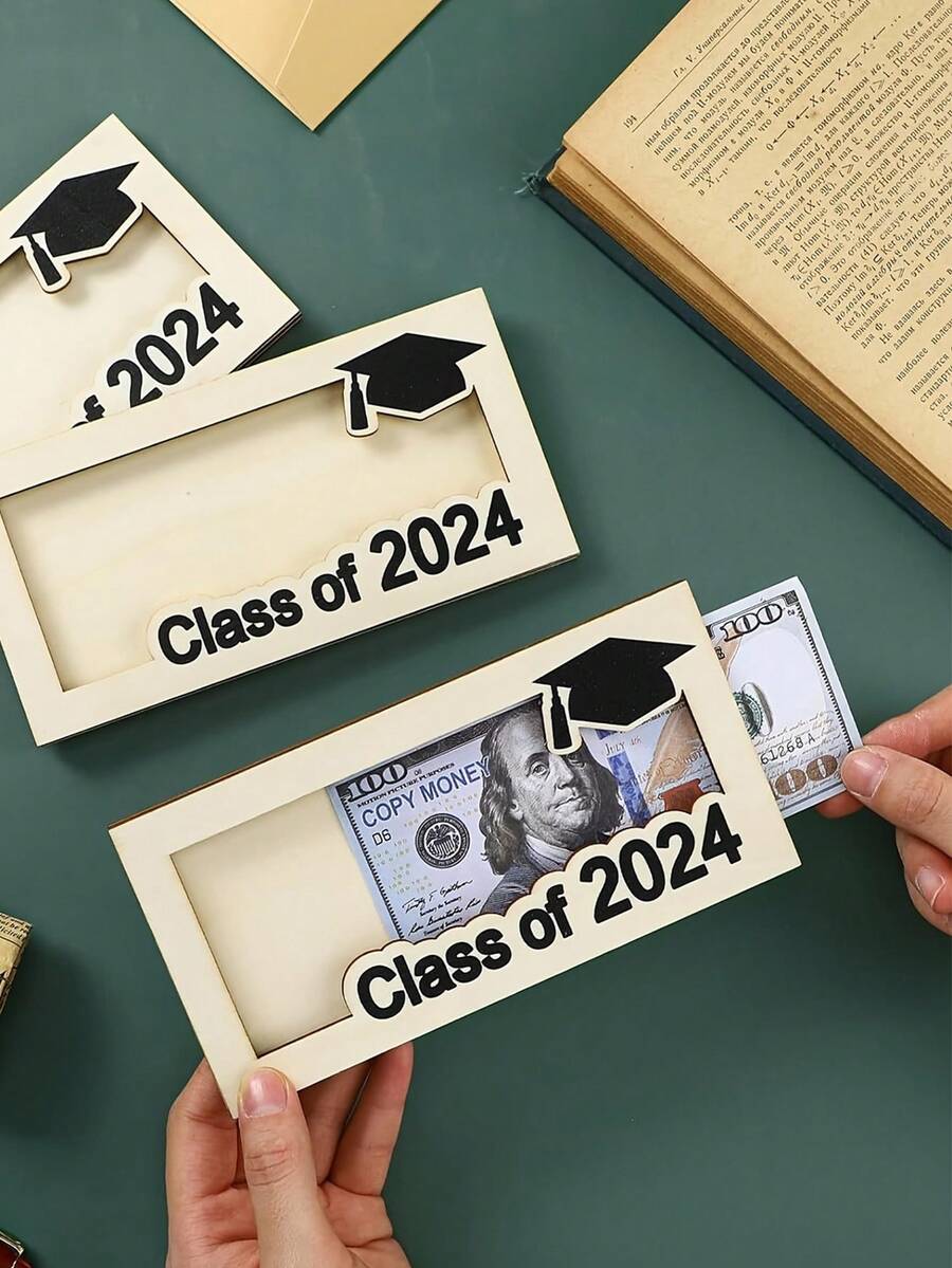 1個DIY木製畢業紀念禮盒-優雅的中空設計現金和卡片持有人-非常適合2024年畢業慶祝活動，生日禮物和手工藝項目 - 原木 - 查看 1