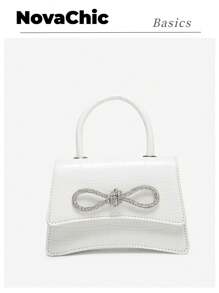 Bolso pequeño cuadrado con decoración de strass y lazo, con estampado de cocodrilo y asa superior, perfecto como regalo de San Valentín para ella, la mejor opción de regalo de San Valentín