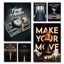 1pc Time Is Money Inspirational Quotes & Success Steps Wall Poster, Unframed Room Home Decor Gift Art Print - Multicolor - View 1