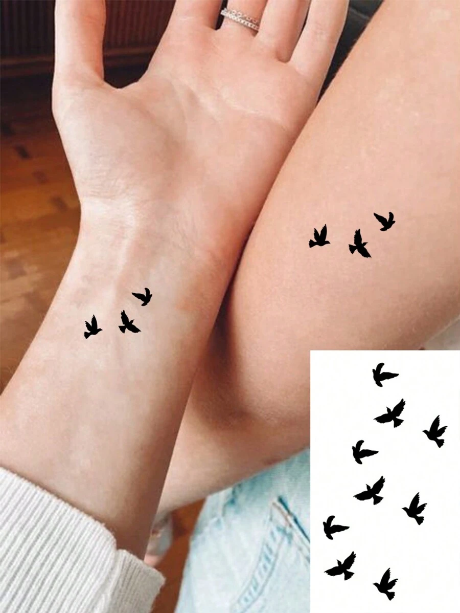 1 Sheets Small Size Body Art Temporary Tattoo Stickers For Men And Women, Black Minimalist Flying Bird Free Pattern, Old School Style, Waterproof Fake Tattoo, Lasts 2-5 Days, Covering Scars, Can Be Used On Arms Wrist Shoulders Legs Waist Neck Hand - Black - View 1