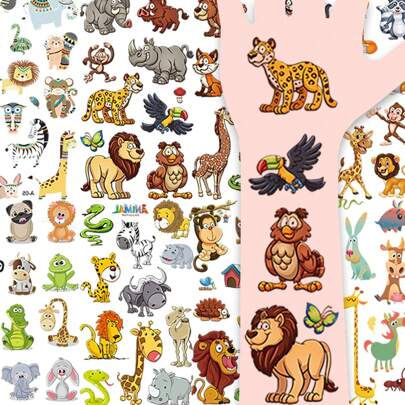 10 Sheets (113 Patterns) Cartoon Animal Temporary Tattoo Stickers, Cute Elephant, Zebra, Giraffe, Tiger, Lion, Rhino. PartyBirthday Festival Gifts, Body Art Decoration Tattoo Stickers, Waterproof And Long-Lasting For 2-5 Days.