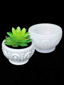DIY Decorating & Gift Making Vintage Relief Pattern Bowl & Succulent Pot Plaster Mold, Resin & Candle Silicone Mold - White Silicone Mold - View 7