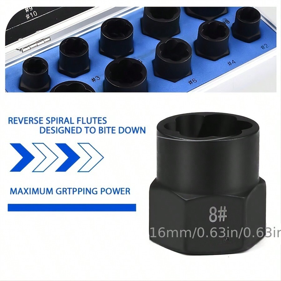 Bolt Extractor Set, 11pcs Impact Bolt Nut Remover Set, Stripped Nut