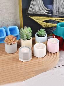 3 Hole Round Heart Square Octagon Concrete Flower Pot Vase Silicone Mold Gypsum Concrete Mould For Succulent Flower Pot DIY Aromatherapy Candle Cup Mold Home Gardening Decor