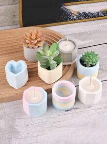 3 Hole Round Heart Square Octagon Concrete Flower Pot Vase Silicone Mold Gypsum Concrete Mould For Succulent Flower Pot DIY Aromatherapy Candle Cup Mold Home Gardening Decor