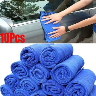10pcs Microfiber Car Cleaning Towel, Potless, Shine For Automobile & Motorcycle